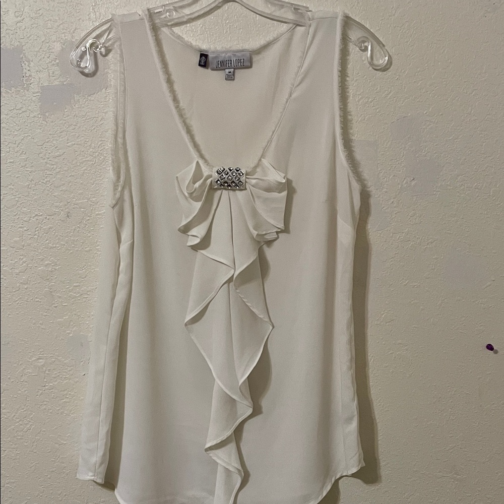 Jennifer Lopez White Ruffle Blouse